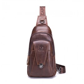 Bullcaptain Vintage Genuine Leather Large Capacity Chest Bag Sling Bag Crossbody Bag For Men