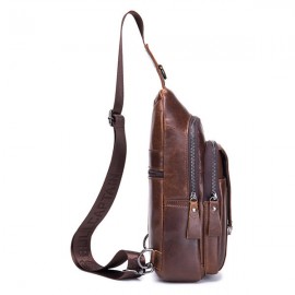 Bullcaptain Vintage Genuine Leather Large Capacity Chest Bag Sling Bag Crossbody Bag For Men