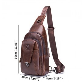Bullcaptain Vintage Genuine Leather Large Capacity Chest Bag Sling Bag Crossbody Bag For Men