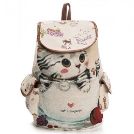 Canvas Casual Cartoon Cat Pattern School Bag Backpack Shoulder Bags Student Bags