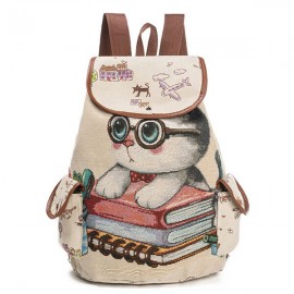 Canvas Casual Cartoon Cat Pattern School Bag Backpack Shoulder Bags Student Bags