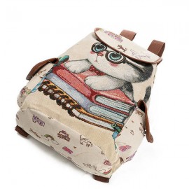 Canvas Casual Cartoon Cat Pattern School Bag Backpack Shoulder Bags Student Bags