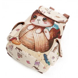 Canvas Casual Cartoon Cat Pattern School Bag Backpack Shoulder Bags Student Bags