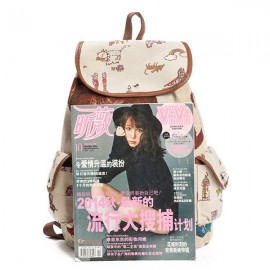 Canvas Casual Cartoon Cat Pattern School Bag Backpack Shoulder Bags Student Bags