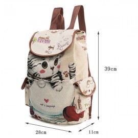 Canvas Casual Cartoon Cat Pattern School Bag Backpack Shoulder Bags Student Bags