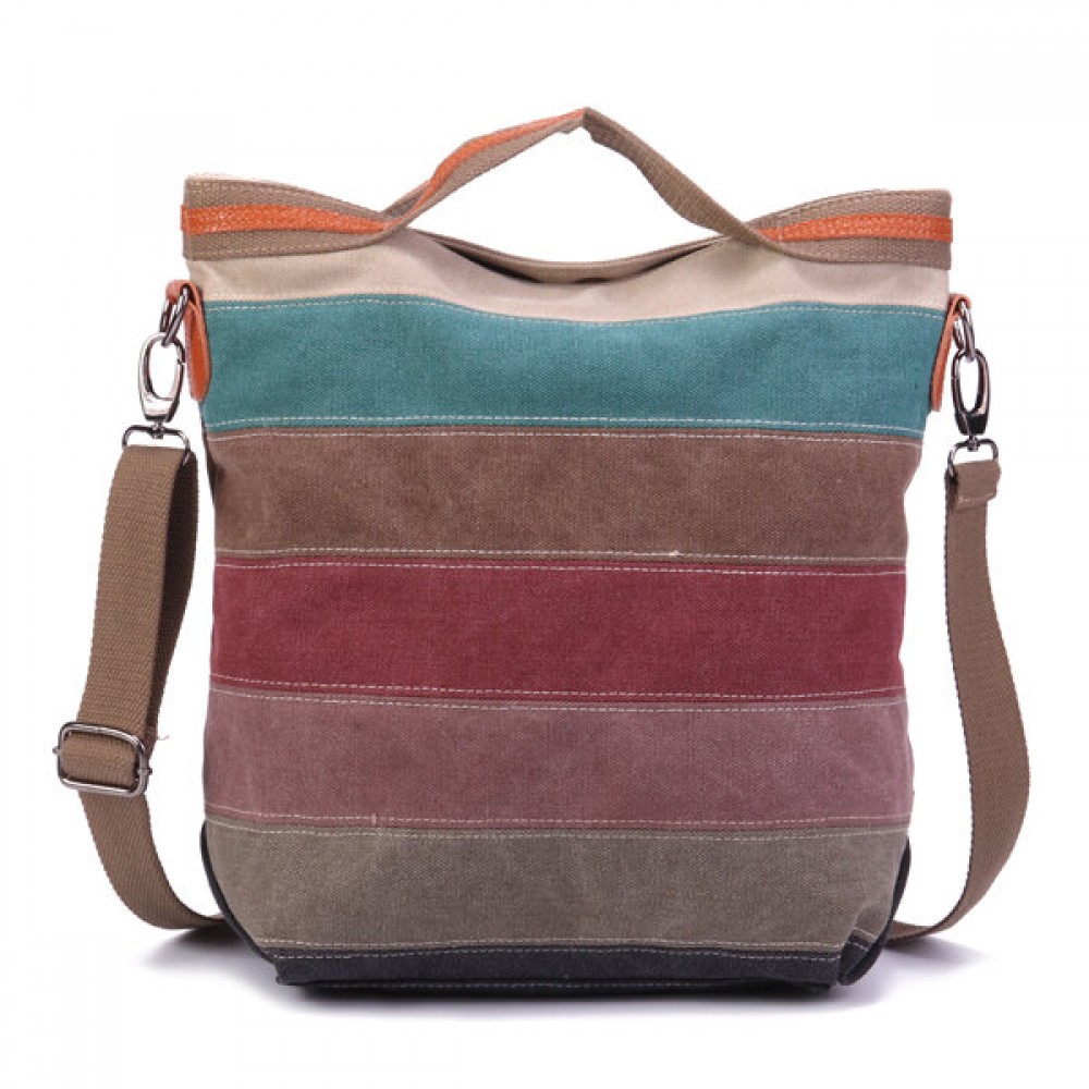 Canvas Contrast Color Striped Handbag Shoulder Bags Crossbody Bags For Women