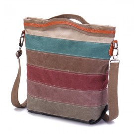 Canvas Contrast Color Striped Handbag Shoulder Bags Crossbody Bags For Women