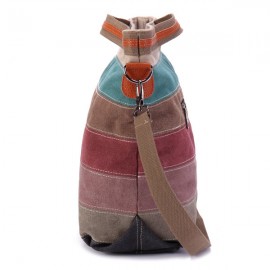 Canvas Contrast Color Striped Handbag Shoulder Bags Crossbody Bags For Women