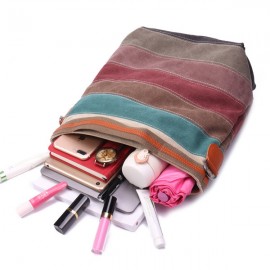 Canvas Contrast Color Striped Handbag Shoulder Bags Crossbody Bags For Women