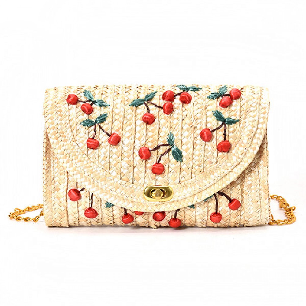 Cherry Fruit Cute Straw Beach Bag Shoulder Bag For Women