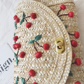 Cherry Fruit Cute Straw Beach Bag Shoulder Bag For Women
