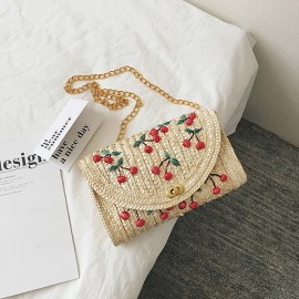 Cherry Fruit Cute Straw Beach Bag Shoulder Bag For Women