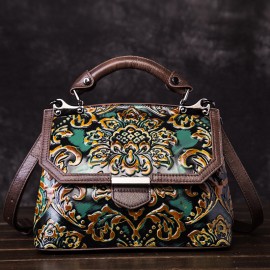 Cowhide Embroidery Handbags Vintage Craft Shoulder Crossbody Bags