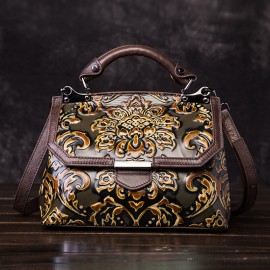 Cowhide Embroidery Handbags Vintage Craft Shoulder Crossbody Bags
