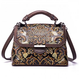 Cowhide Embroidery Handbags Vintage Craft Shoulder Crossbody Bags