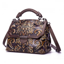 Cowhide Embroidery Handbags Vintage Craft Shoulder Crossbody Bags