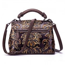 Cowhide Embroidery Handbags Vintage Craft Shoulder Crossbody Bags