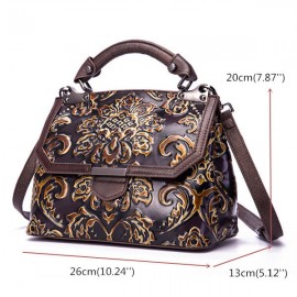 Cowhide Embroidery Handbags Vintage Craft Shoulder Crossbody Bags