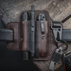 EDC Genuine Leather Multitool Flashlight Belt Sheath With Keychain