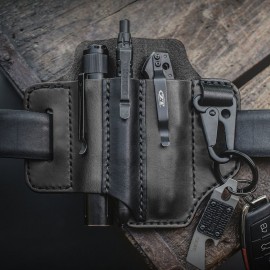 EDC Genuine Leather Multitool Flashlight Belt Sheath With Keychain
