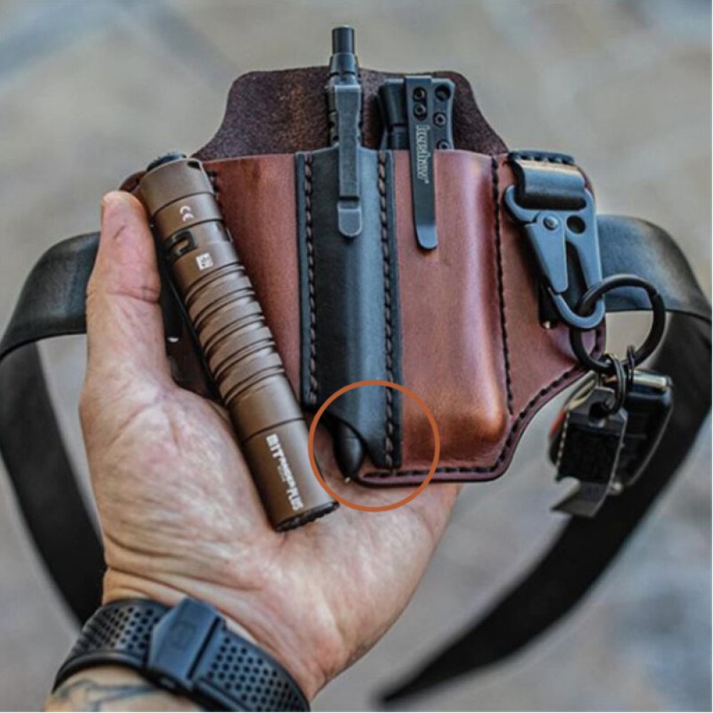 EDC Genuine Leather Multitool Flashlight Belt Sheath With Keychain