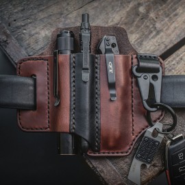 EDC Genuine Leather Multitool Flashlight Belt Sheath With Keychain