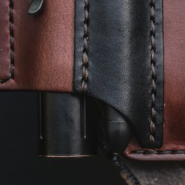 EDC Genuine Leather Multitool Flashlight Belt Sheath With Keychain