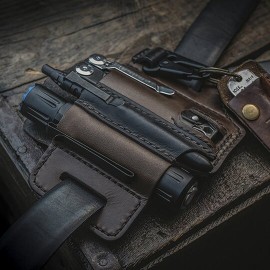 EDC Genuine Leather Multitool Flashlight Belt Sheath With Keychain Organizer