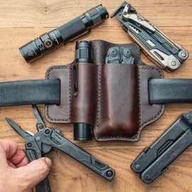EDC Genuine Leather Multitool Flashlight Organizer Gear Sheath Waist Belt Bag