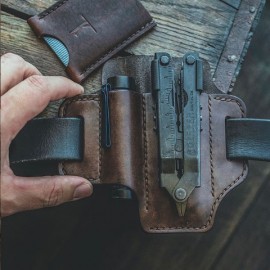 EDC Genuine Leather Multitool Flashlight Organizer Gear Sheath Waist Belt Bag
