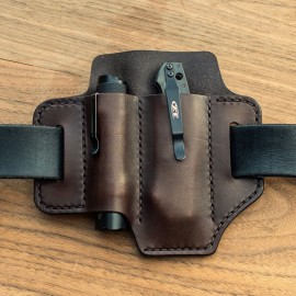 EDC Genuine Leather Multitool Flashlight Organizer Gear Sheath Waist Belt Bag