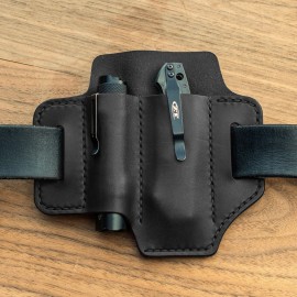 EDC Genuine Leather Multitool Flashlight Organizer Gear Sheath Waist Belt Bag