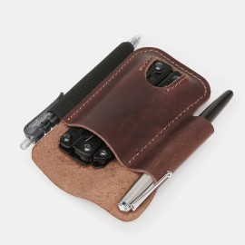 EDC Genuine Leather Multitool Flashlight Pen Organizer Gear Sheath Waist Belt Bag
