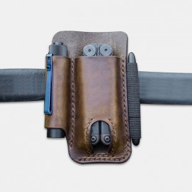 EDC Genuine Leather Multitool Flashlight Pen Organizer Gear Sheath Waist Belt Bag