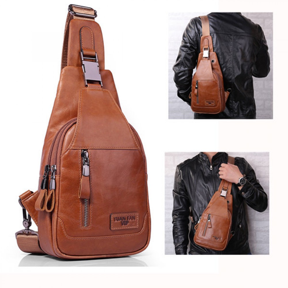 Ekphero Men Genuine Leather Shoulder Bag Vintage Chest Bags Crossbody Bags