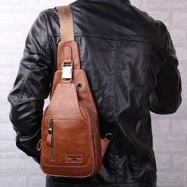 Ekphero Men Genuine Leather Shoulder Bag Vintage Chest Bags Crossbody Bags
