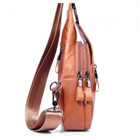 Ekphero Men Genuine Leather Shoulder Bag Vintage Chest Bags Crossbody Bags