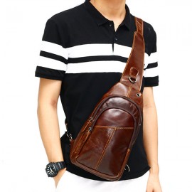 Ekphero Men Vintage Genuine Leather Crossbody Bag Chest Bag