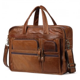 Ekphero Vintage Genuine Leather Large Capacity Business Crossbody Bag For Men