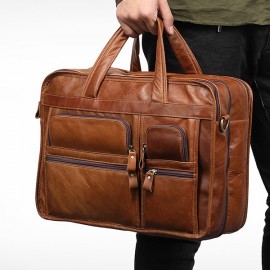 Ekphero Vintage Genuine Leather Large Capacity Business Crossbody Bag For Men
