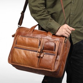 Ekphero Vintage Genuine Leather Large Capacity Business Crossbody Bag For Men