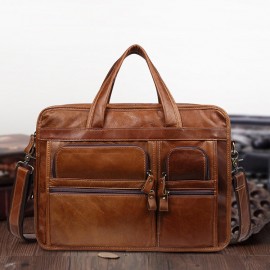 Ekphero Vintage Genuine Leather Large Capacity Business Crossbody Bag For Men