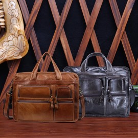 Ekphero Vintage Genuine Leather Large Capacity Business Crossbody Bag For Men