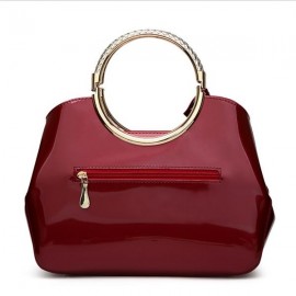 Fashion New Embroidery Flower Bright Patent Leather Shell Ladies Handbag
