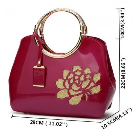 Fashion New Embroidery Flower Bright Patent Leather Shell Ladies Handbag