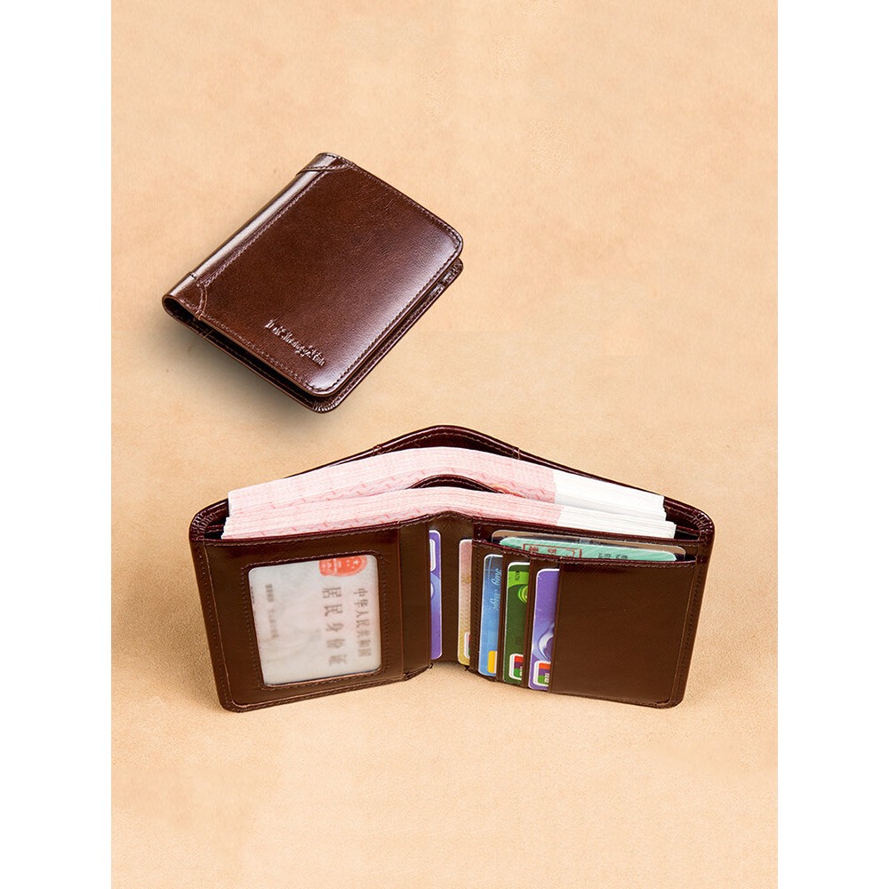 Ferricos RFID Antimagnetic Genuine Leather Vintage Tri-fold Large Capacity Short Wallet For Men