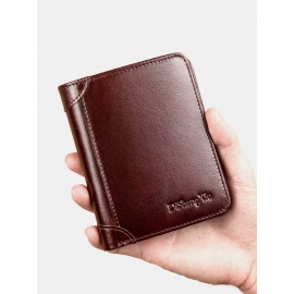 Ferricos RFID Antimagnetic Genuine Leather Vintage Tri-fold Large Capacity Short Wallet For Men