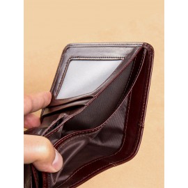 Ferricos RFID Antimagnetic Genuine Leather Vintage Tri-fold Large Capacity Short Wallet For Men