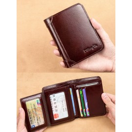 Ferricos RFID Antimagnetic Genuine Leather Vintage Tri-fold Large Capacity Short Wallet For Men