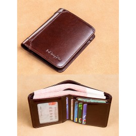 Ferricos RFID Antimagnetic Genuine Leather Vintage Tri-fold Large Capacity Short Wallet For Men